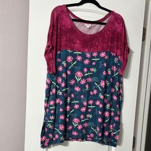 LuLaRoe Burgundy and Teal Floral Tunic